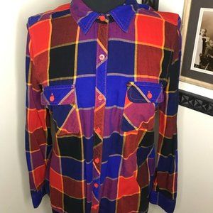 Faded Glory Plaid Long Sleeve Collard Shirt with Roll Tab (Medium 8-10)